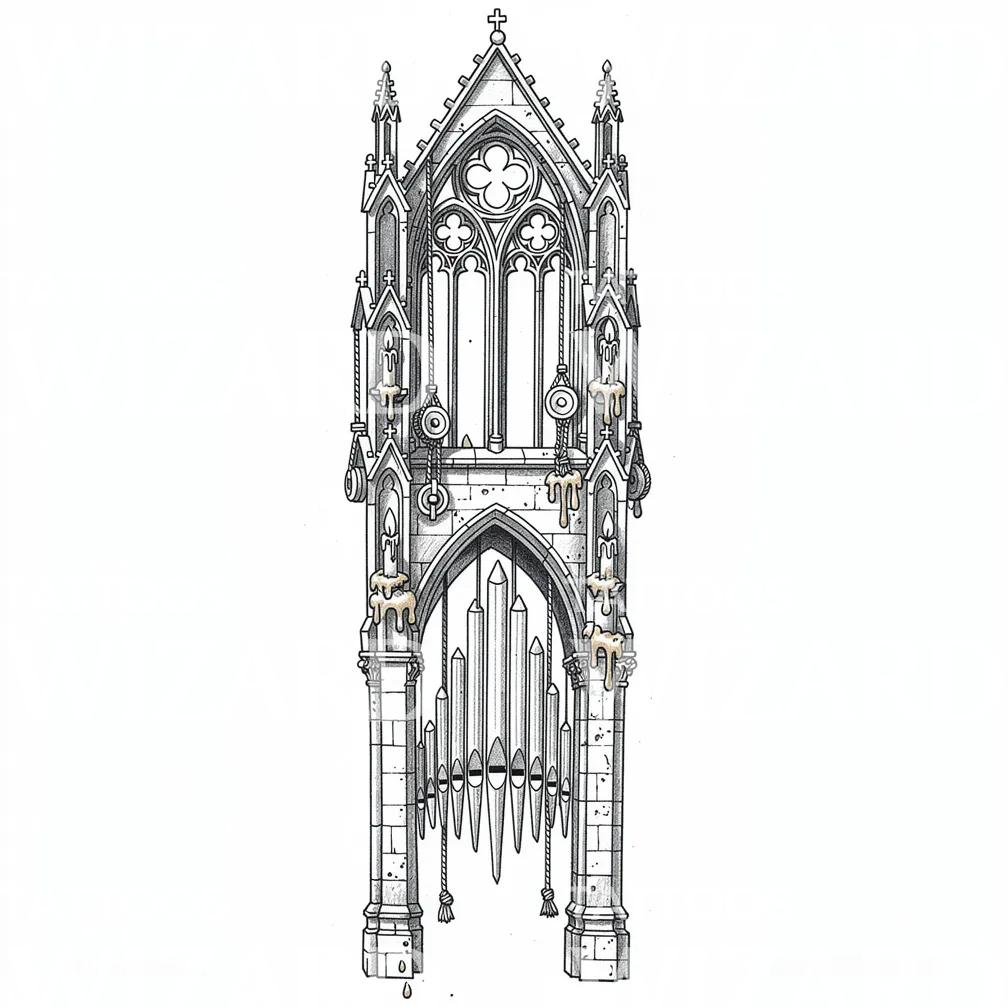 Gothic Cathedral Candles Tattoo Design