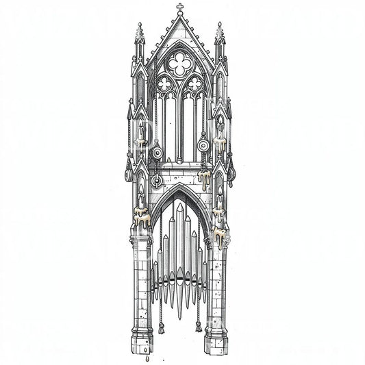 Gotisk katedral med ljus tatueringsdesign