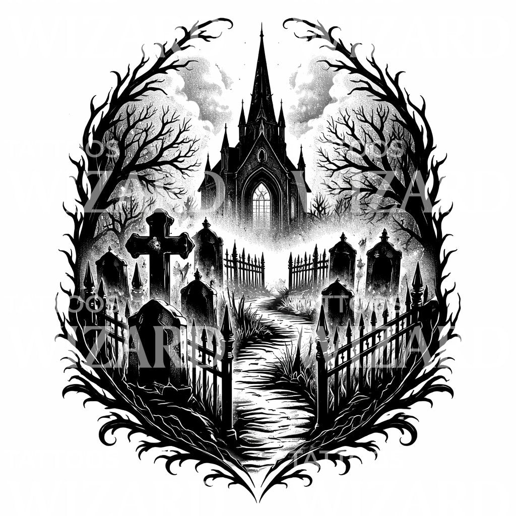 Gothic Cemetery Tattoo Design