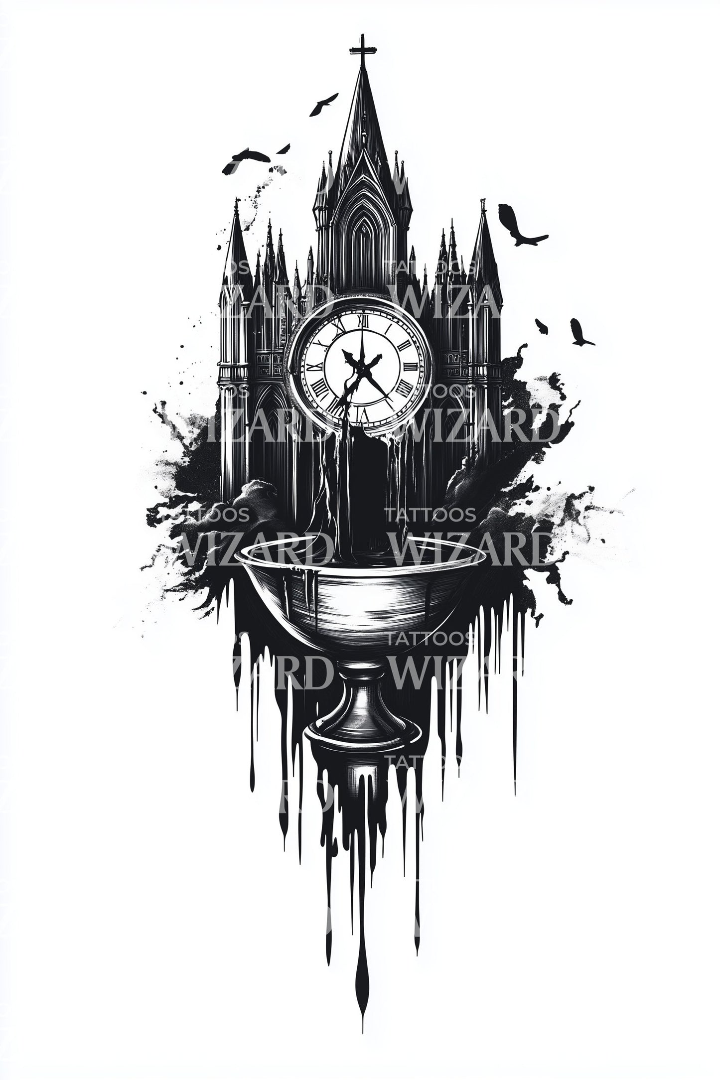Gotisch Klokkathedraal Tatoeage Ontwerp