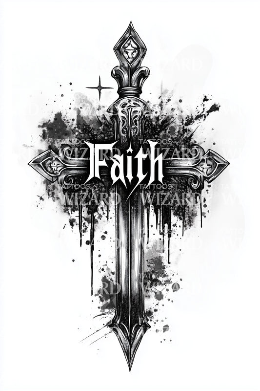 Gothic Faith Cross Tattoo Design