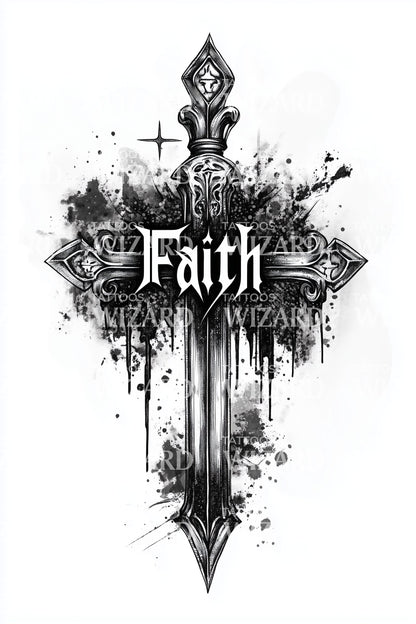 Gothic Faith Cross Tattoo Design