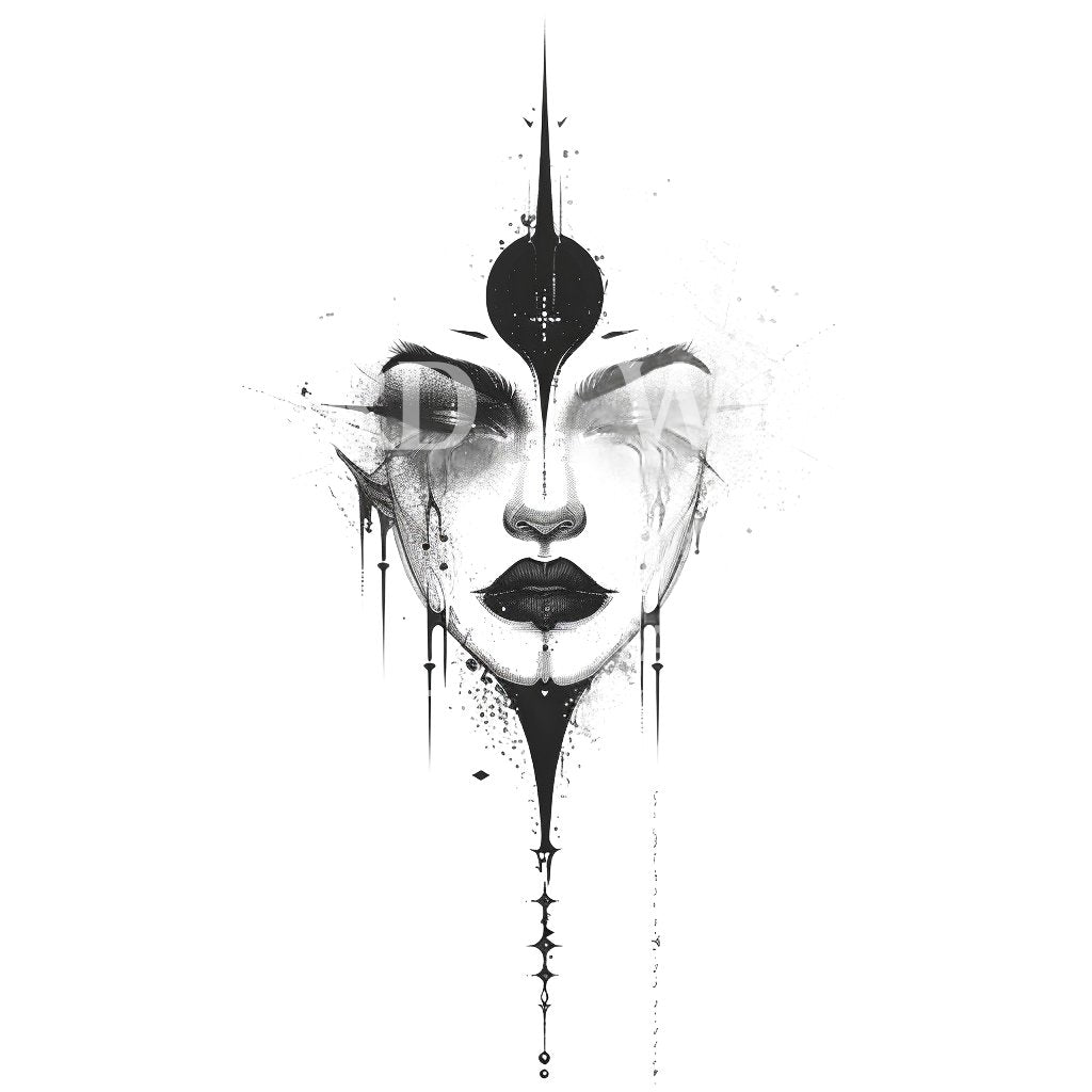 Gothic Female Face and Dark Elegance Tattoo Design