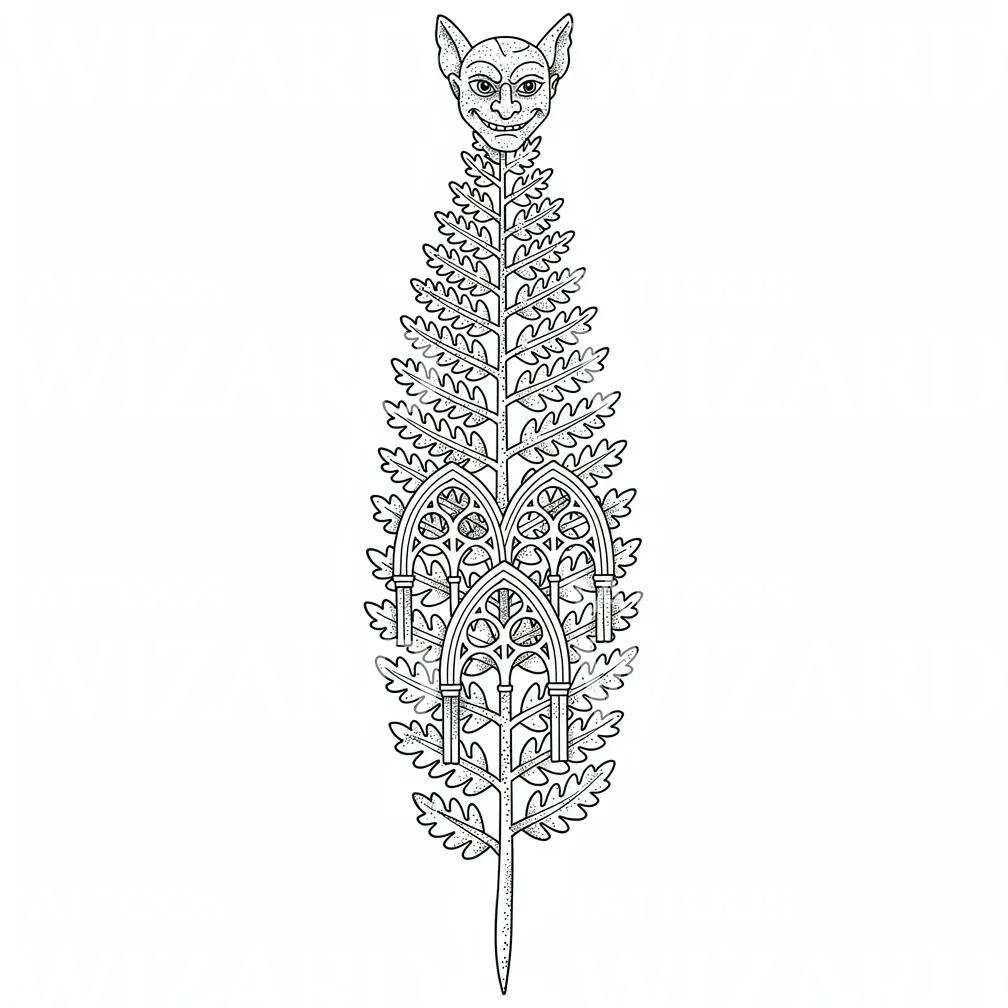 Gothic Fern Goblin Tattoo Design