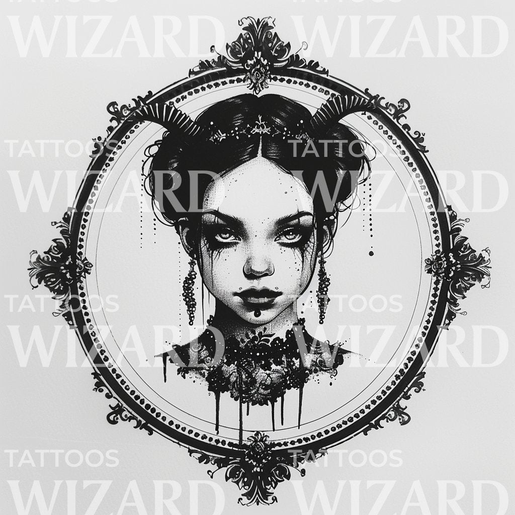 Gothic Frame Portrait Tattoo Illustration