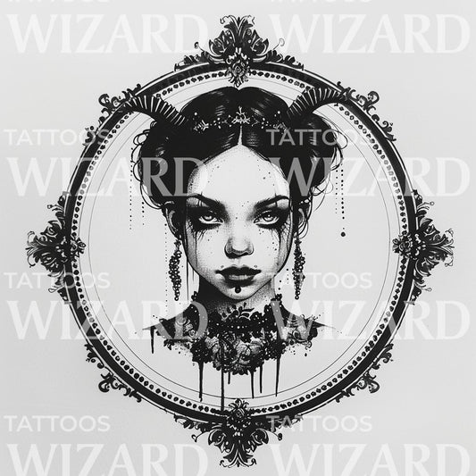 Gothic Frame Portrait Tattoo Illustration