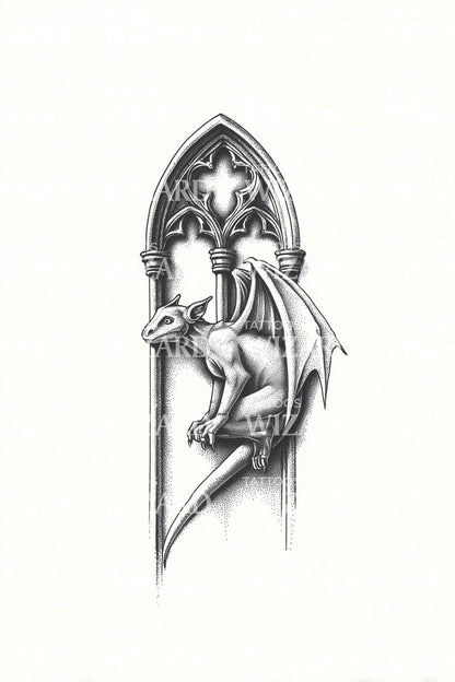 Design Tatuaggio Nicchia Gargoyle Gotico