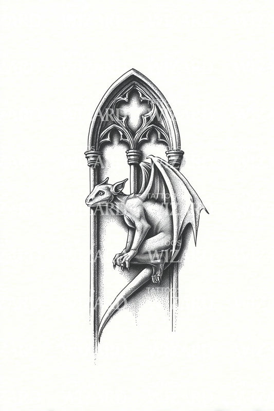 Design Tatuaggio Nicchia Gargoyle Gotico