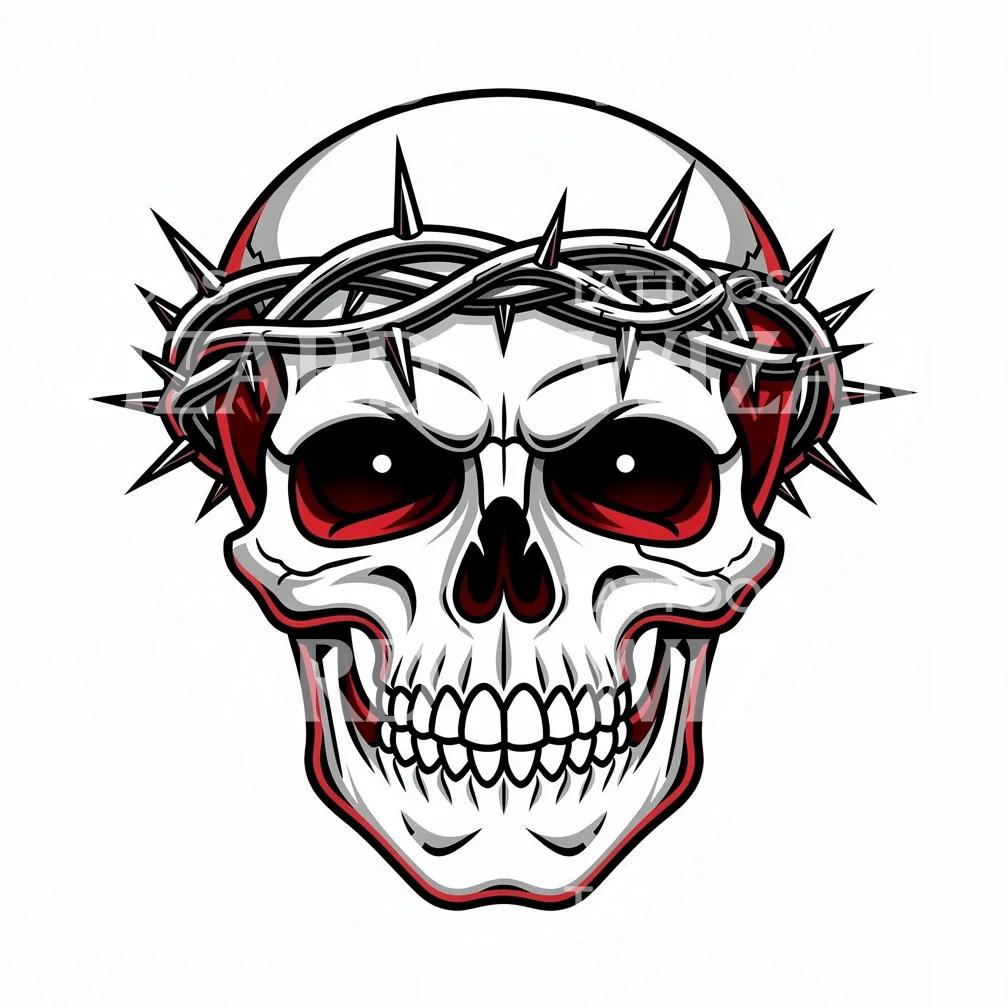 Gothic Horror Crowned Skull Tattoo Illustration