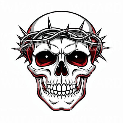 Gothic Horror Crowned Skull Tattoo Illustration