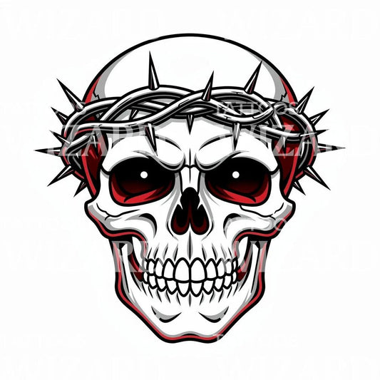 Gothic Horror Crowned Skull Tattoo Illustration