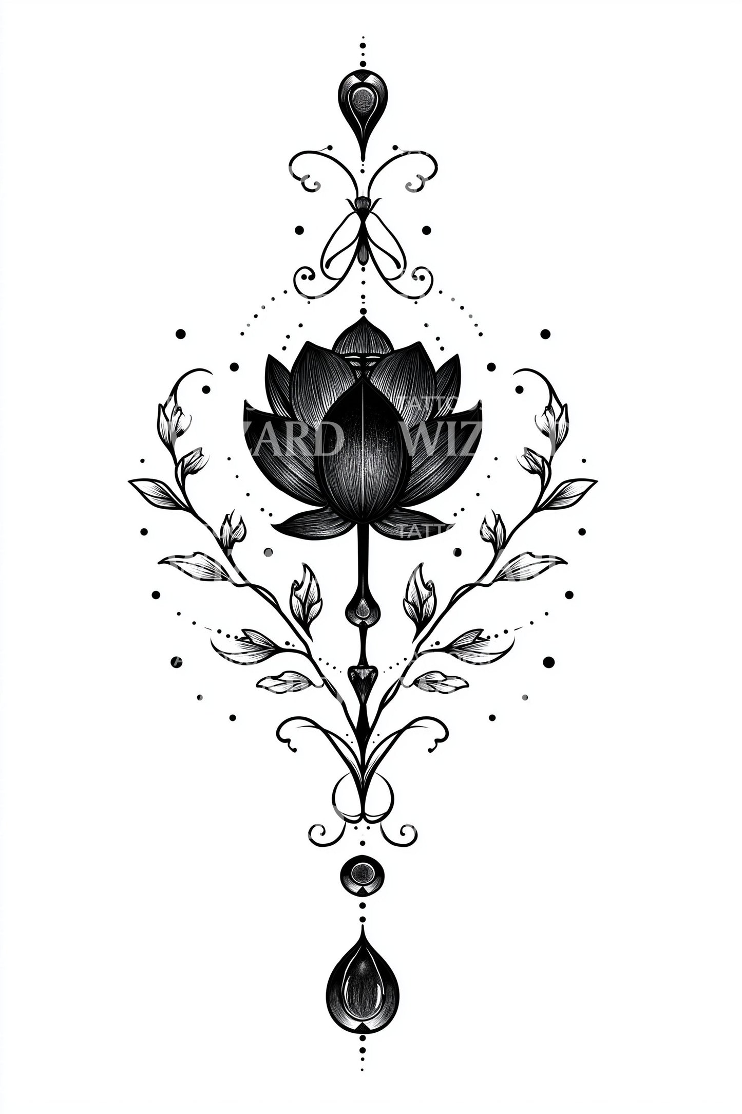 Gothic Lotus Ornament Tattoo Design