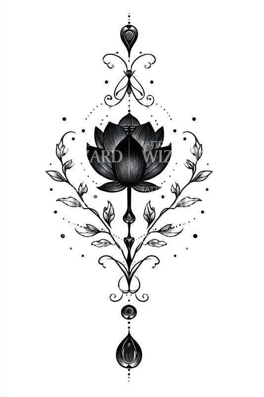 Gothic Lotus Ornament Tattoo Design