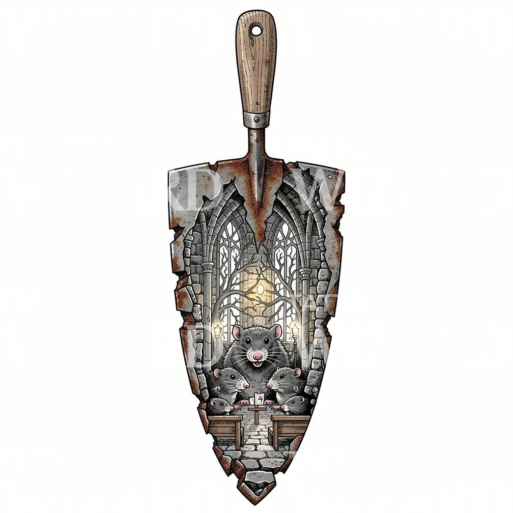 Gothic Rat Cathedral Tattoo Design