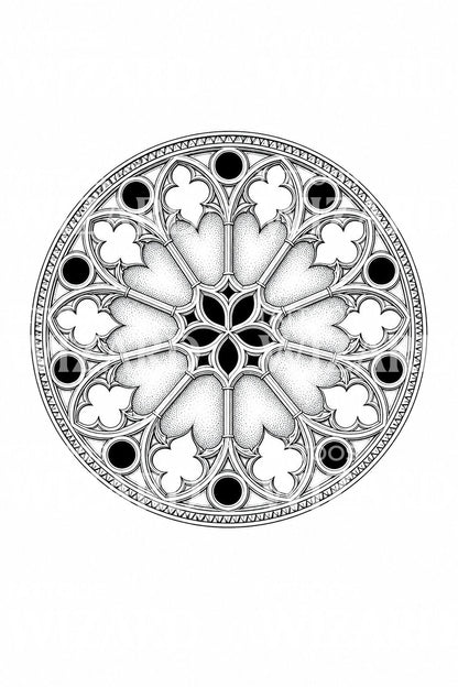 Motif de tatouage rosace gothique à remplage