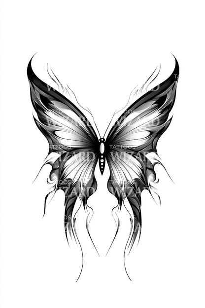 Diseño de tatuaje de mariposa con sombra gótica