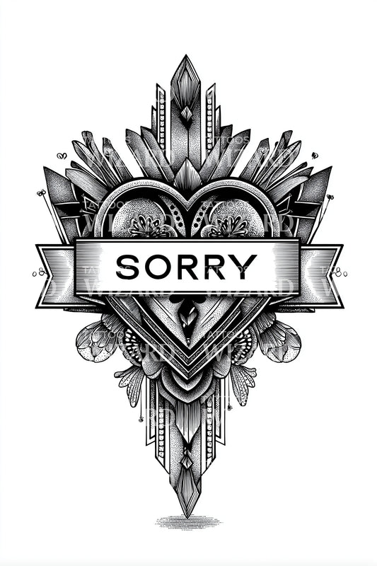 Diseño de tatuaje de corazón gótico "Sorry"