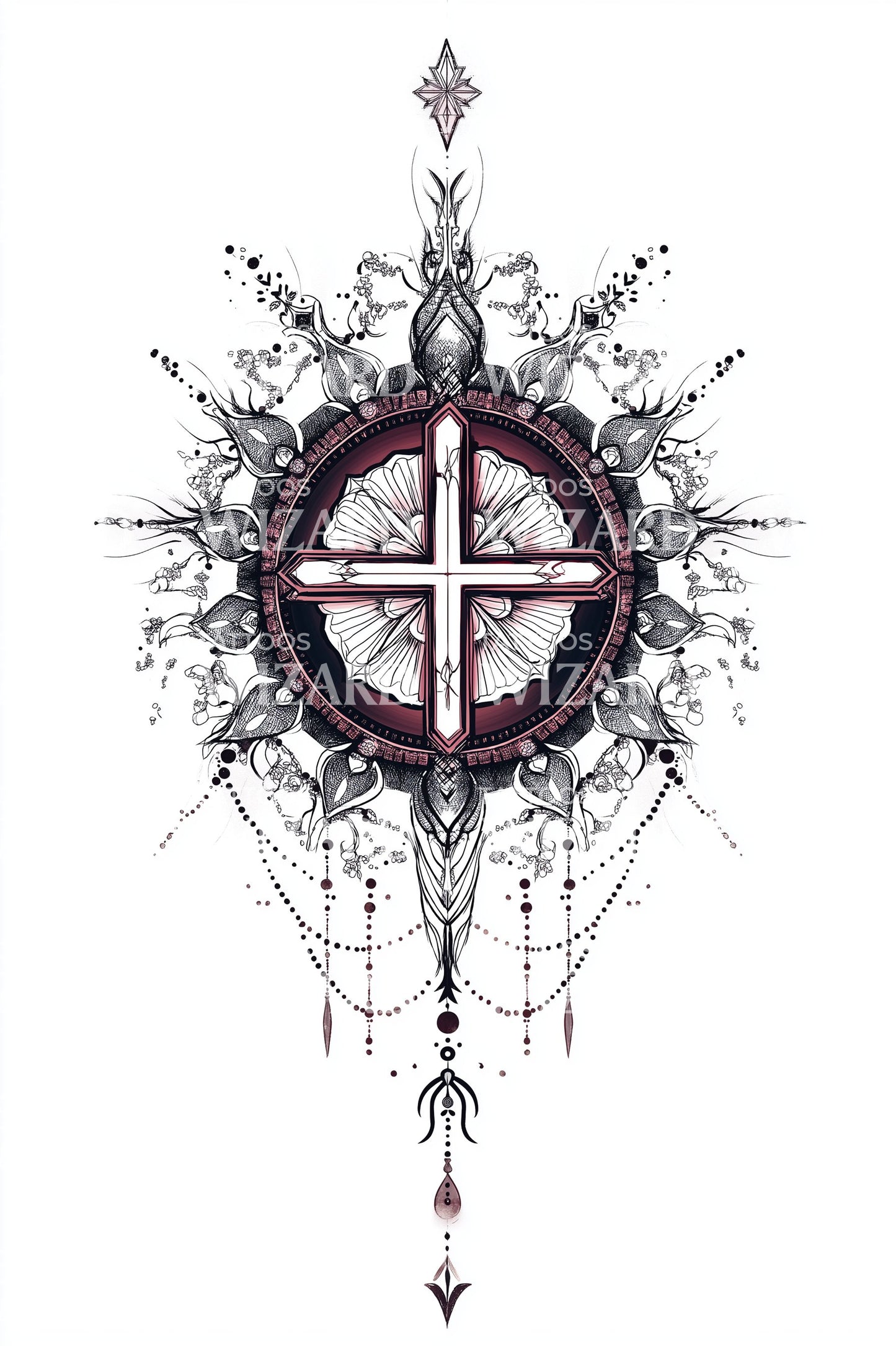 Gothic Spire Compass Tattoo Design
