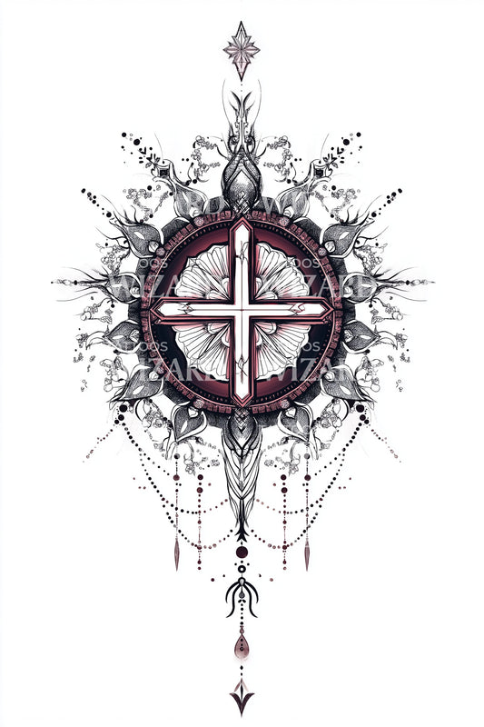 Gothic Spire Compass Tattoo Design