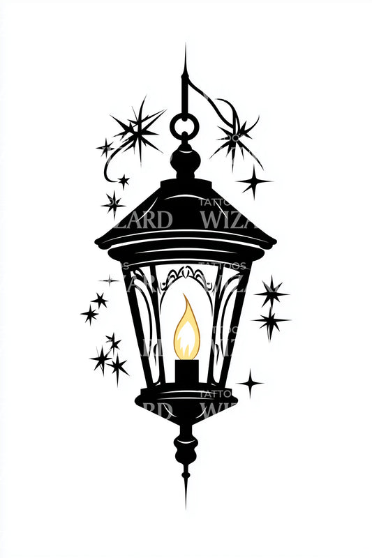 Gothic Street Lamp Tattoo Illustration
