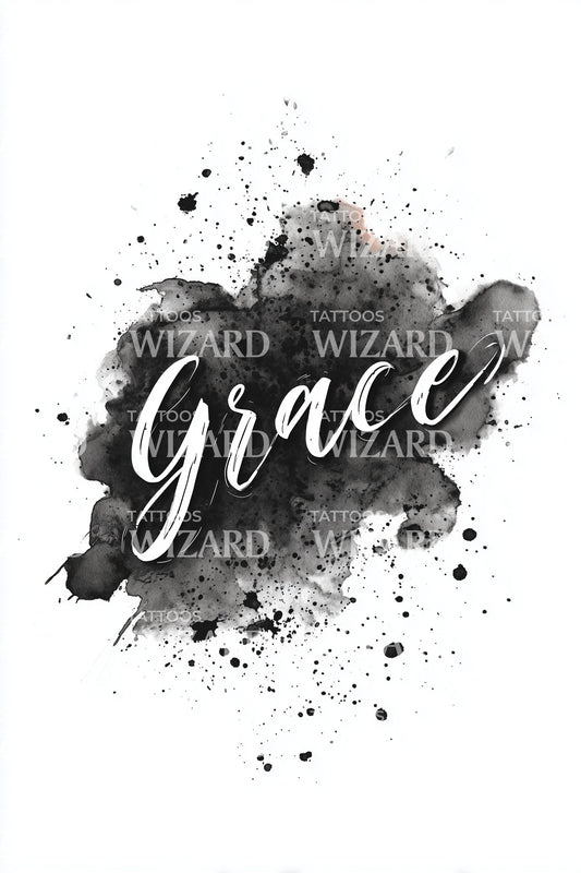 Grace Cloudy Cursive Tattoo Idea