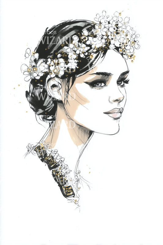 Design tatuaggio ritratto sposa elegante