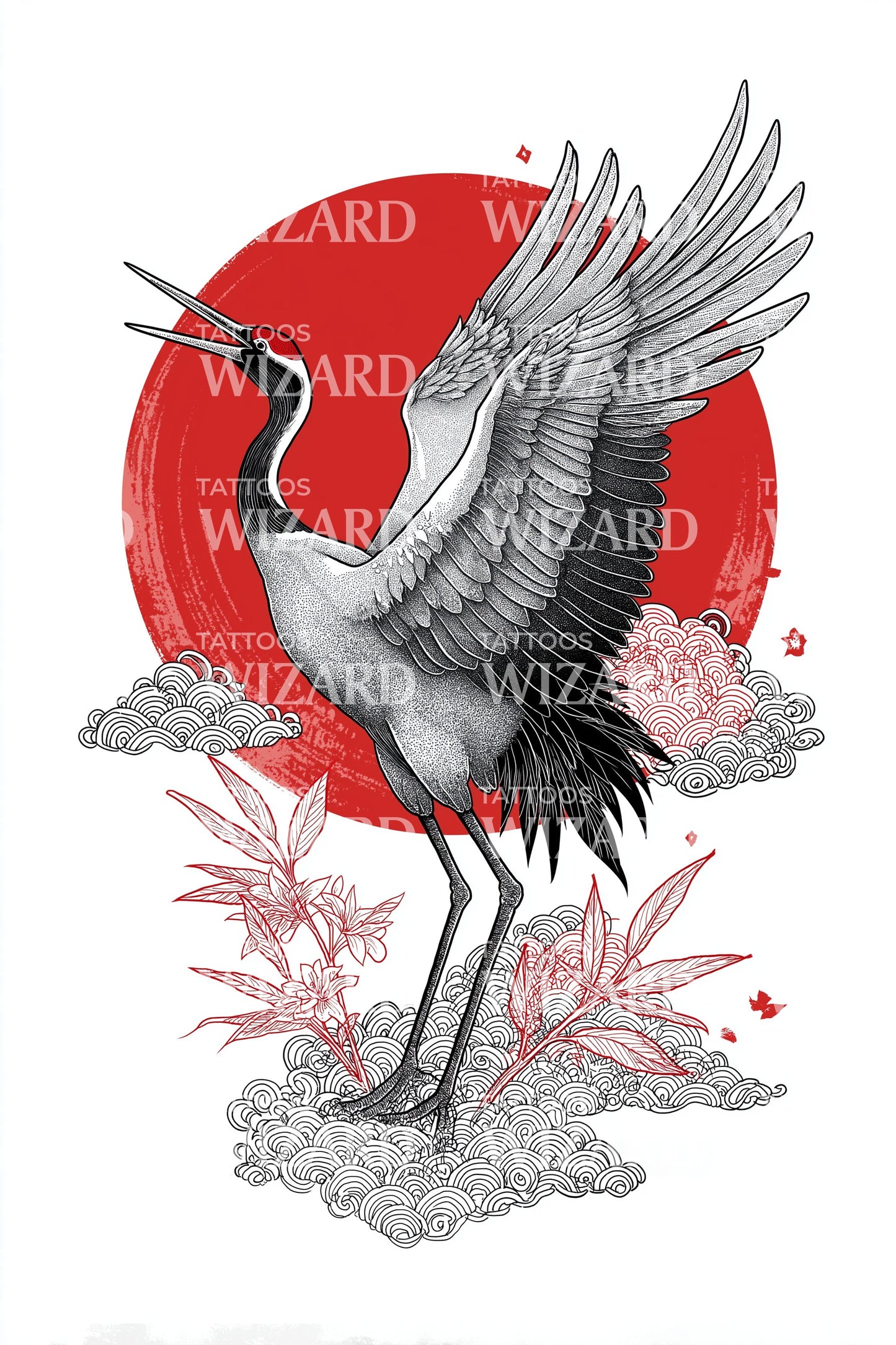 Graceful Crane Eclipse Tattoo Idea