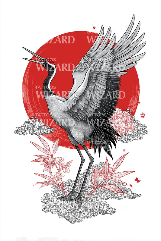 Graceful Crane Eclipse Tattoo Idea