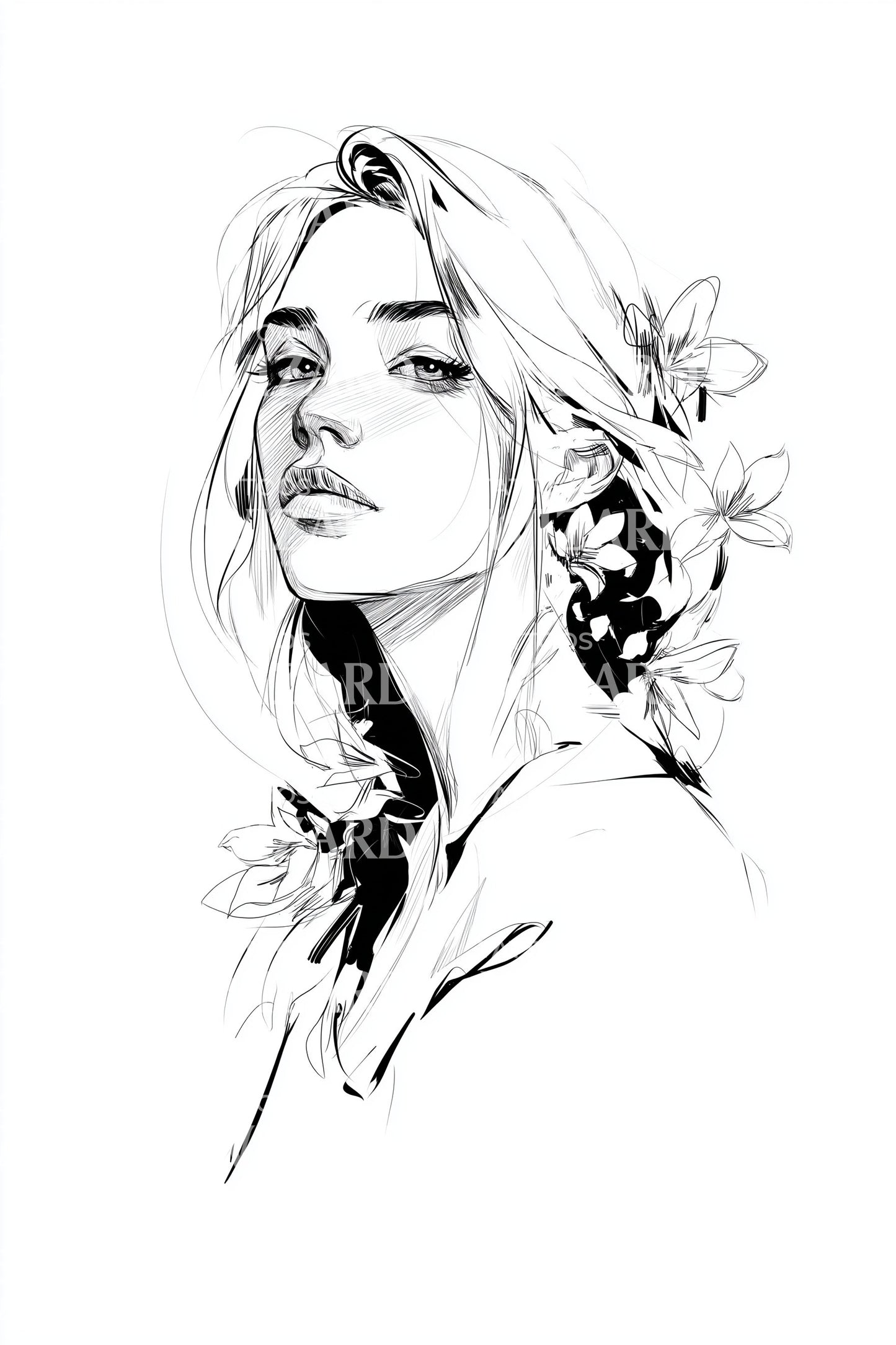 Graceful Female Portrait Tattoo Design