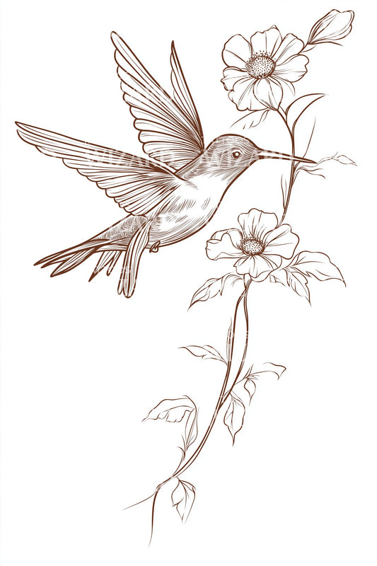 Graceful Hummingbird Sketch Tattoo Design