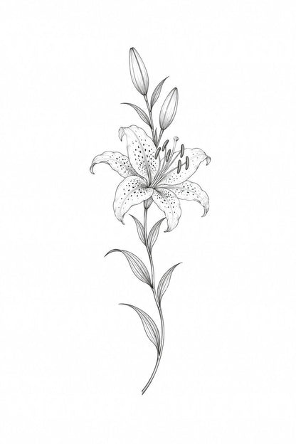 Tallo de lirio elegante en flor como idea de tatuaje