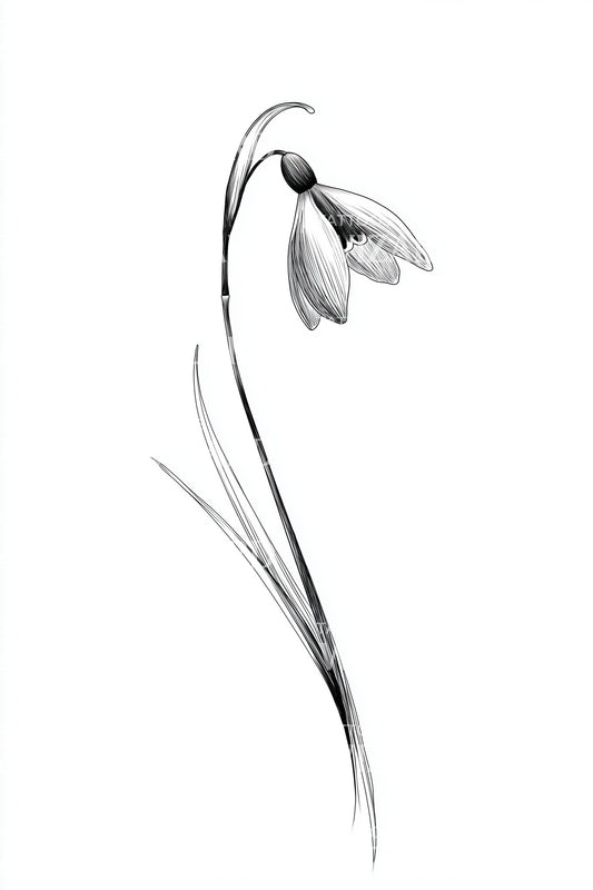 Graceful Snowdrop Sketch Tattoo Idea