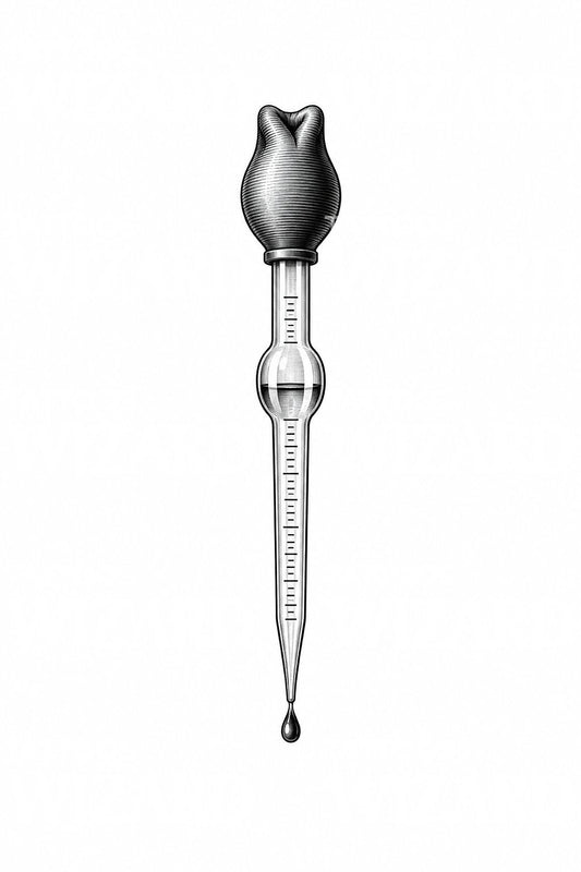 Illustratieve tattoo van een maatpipet en druppel