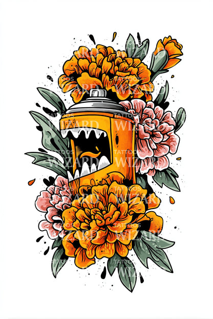 Graffiti Blikje Goudsbloem Tattoo Illustratie