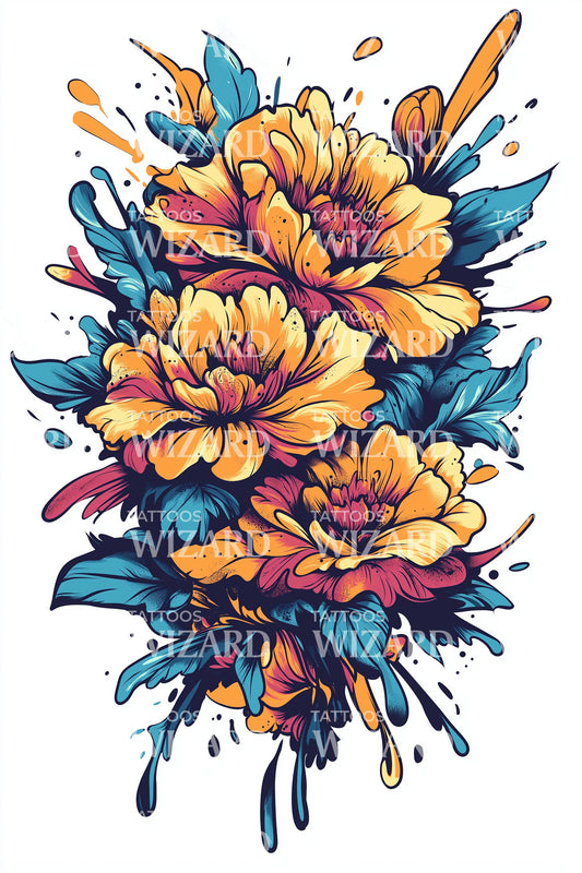 Graffiti Peony Splash Tattoo Design