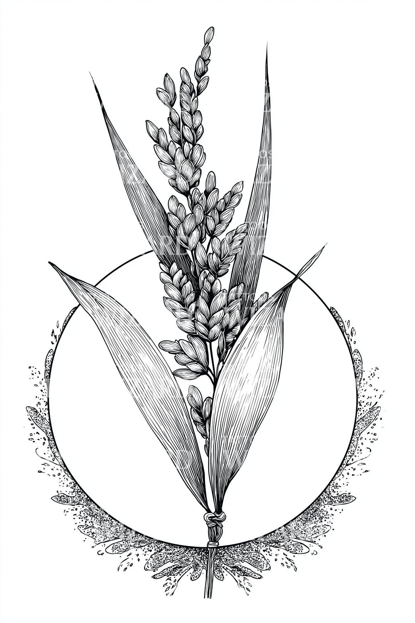 Grain Circle Botanical Tattoo Design