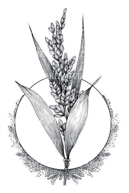 Grain Circle Botanical Tattoo Design