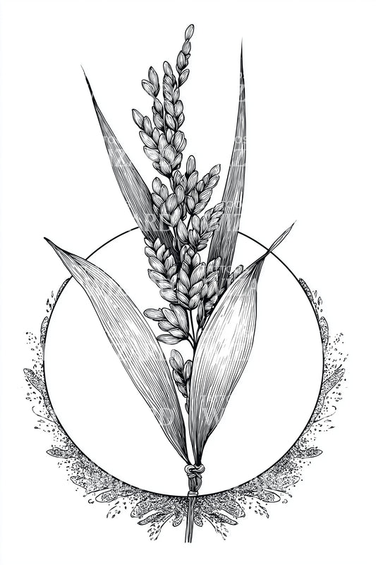Grain Circle Botanical Tattoo Design