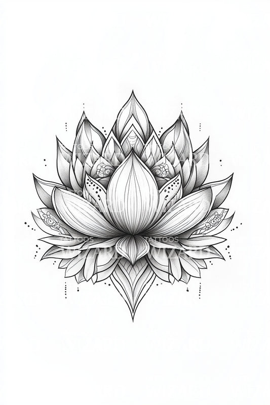 Grand Lotus Crown Tattoo Design