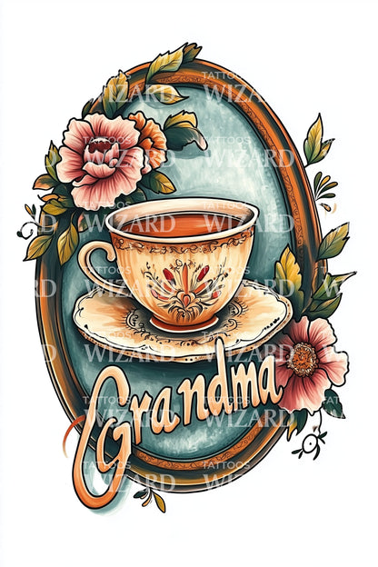 Grandma Vintage Cameo Tattoo Design