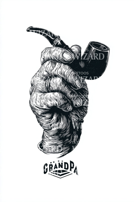 Grandpa Pipe Fist Tattoo Design