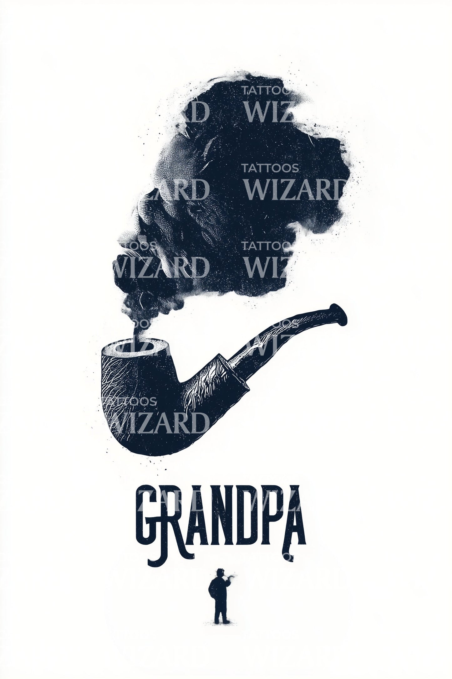 Grandpa Pipe Silhouette Tattoo Design