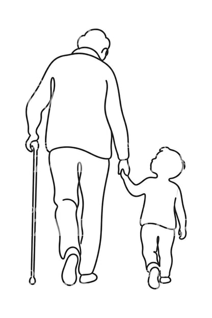 Grandparent and Grandchild Walking One Line Tattoo Design