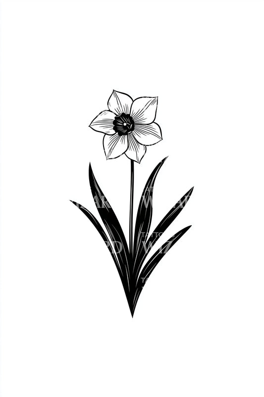 Graphic Leaf Daffodil Tattoo Illustration