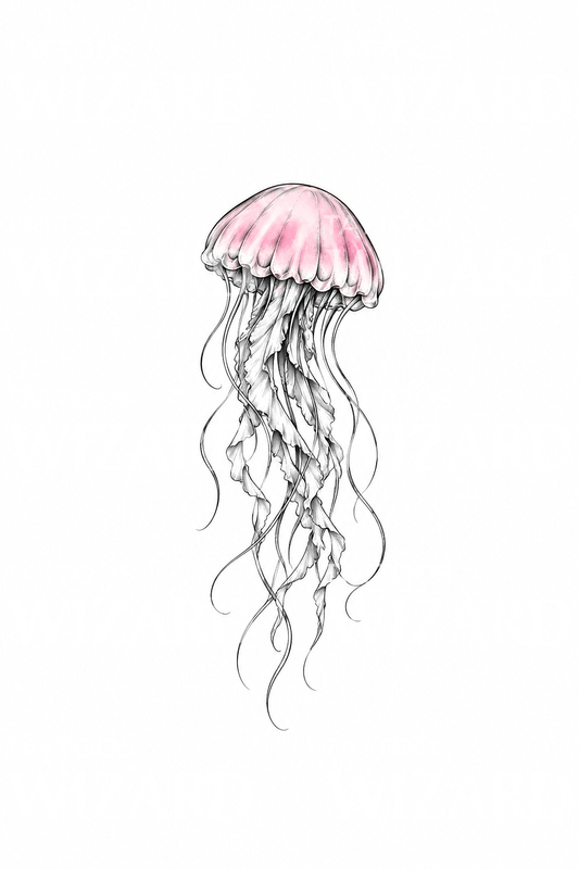 Graphite Jellyfish Sketch with Pink Bell Tattoo