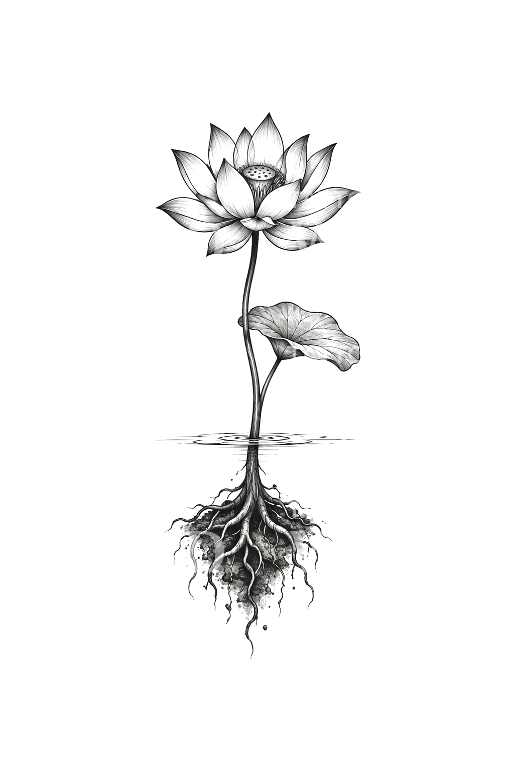 Graphite Lotus with Stem Reaching into the Mud Tattoo Idea