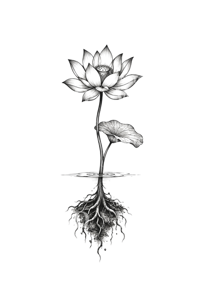 Graphite Lotus with Stem Reaching into the Mud Tattoo Idea