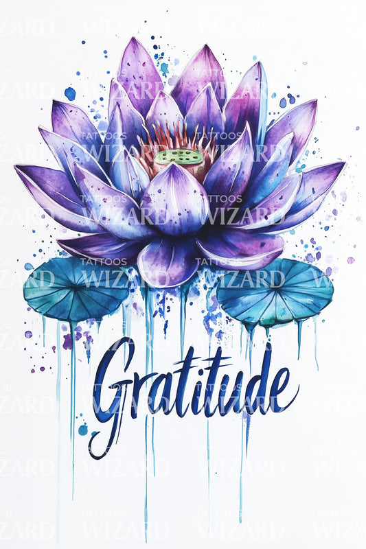 Gratitude Blue Lotus Tattoo Illustration