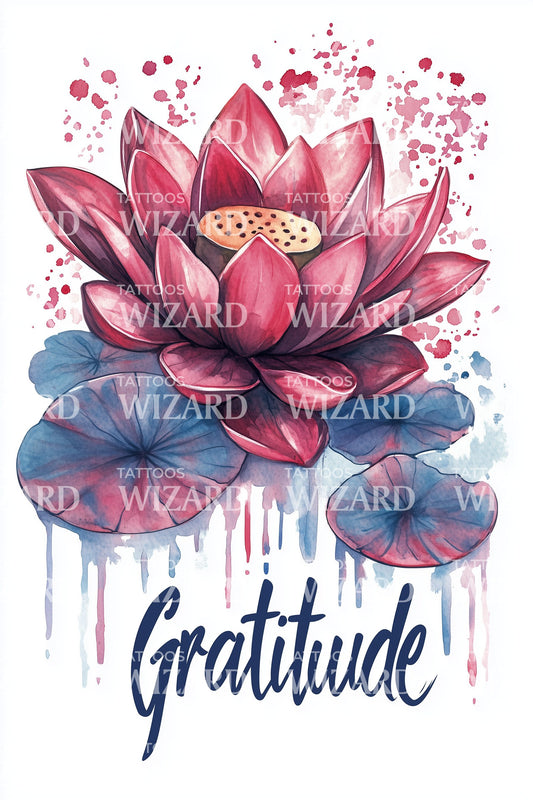 Gratitude Pink Lotus Tattoo Illustration