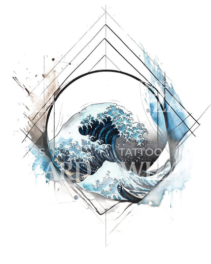 Great Wave Watercolor Splash Tattoo Design